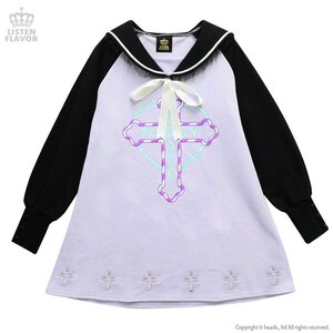 LISTEN FLAVOR Heart Cross Sailor Dress Lavender