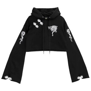 LISTEN FLAVOR Dragon Short China Hoodie Black x White