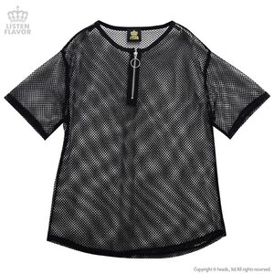 LISTEN FLAVOR Short Sleeve Mesh Zip Top Black