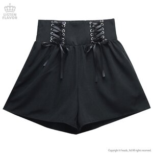 LISTEN FLAVOR Lace-Up Detail Culottes Black