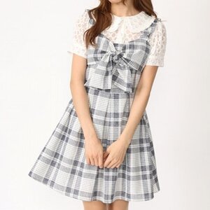 Ank Rouge Front Ribbon Check Dress Navy
