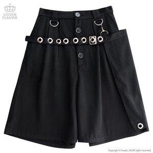 LISTEN FLAVOR Gaucho Pants w/ Eyelet Flap Black