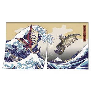 Monster Hunter Rathalos & Rathian x Fugaku Ukiyo-e Noren/Tapestry Rathalos & Rathian x Fugaku