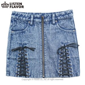 LISTEN FLAVOR Melty Cross Motif Lace-Up Skirt Denim M