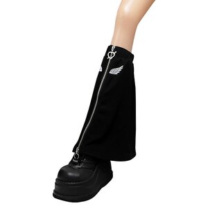 LISTEN FLAVOR Angel's Wing Heart Zip Leg Covers Black