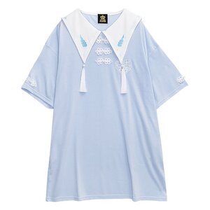 LISTEN FLAVOR Tassel China Sailor Dress Light Blue