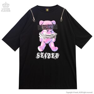 LISTEN FLAVOR Caged Bear Shoulder Zip Cutsew Black x Pink