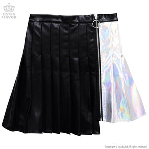 LISTEN FLAVOR Holographic Two-Tone Pleated Skirt Black