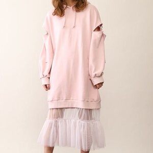 Honey Salon Shoulder Slit Docking Dress Light Pink