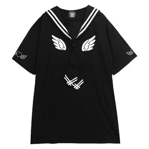 LISTEN FLAVOR Angel Wings Sailor Dress w/ Necktie Black