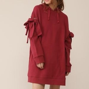 Honey Salon Shoulder Slit Hoodie Dress Bordeaux