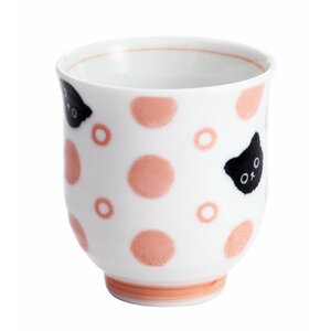 Polka Dots & Cats Mino Ware Teacup Pink