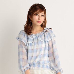 LIZ LISA Gingham Bow Tie Blouse Blue