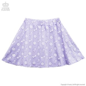 LISTEN FLAVOR Candy Bear Print Flared Skirt Lavender