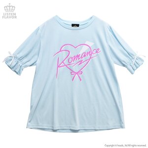 LISTEN FLAVOR Romance Heart Shirred T-Shirt Blue