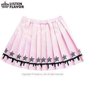LISTEN FLAVOR Melty Line Pleated Skirt w/ Stars Light Pink