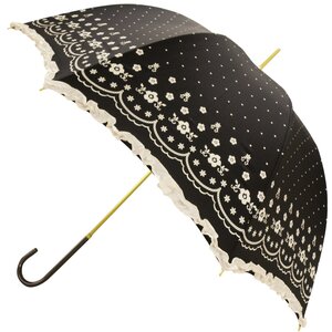 pink trick Polka Dot & Flower Lace Print Umbrella (Rain/UV Protective) Lace Dot Black x White
