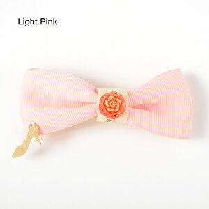 Pinkymika Stripe Ribbon & Rose Barrette Light Pink