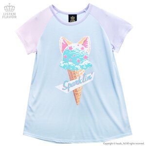 LISTEN FLAVOR Ice Cream Cat Half-Sleeve Raglan Cutsew Baby Blue