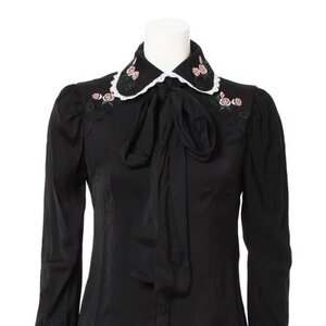 Swankiss Rose Ribbon Blouses Black