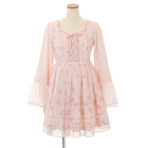 LIZ LISA Ribbon Rose Chiffon Dress Pink