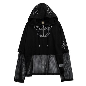 LISTEN FLAVOR Devil Heart 2-Way Mesh Hoodie Black
