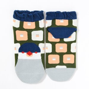 KOTORITACHI Java Sparrow Printed Socks (Square Pattern) Green