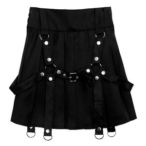 LISTEN FLAVOR Harness Pleated Skirt Black