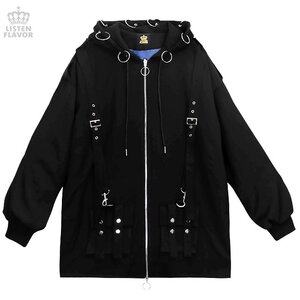 LISTEN FLAVOR Black Parachute Hood Blouson w/ Harness Belt