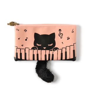 Piano and Pooh-chan Flat Pouch Pink