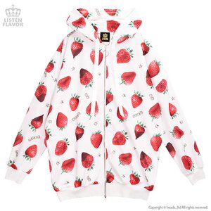 LISTEN FLAVOR Strawberry Chocolate Zip Hoodie White