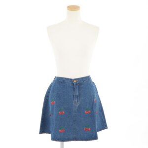 milklim Embroidered Cherry Denim Skirt Blue