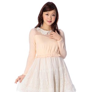 LIZ LISA Flower Lace Collar Dress Pink