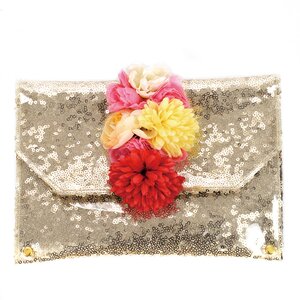 Raghbishwa Mixed Flowers Sequin Clutch Gold