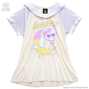 LISTEN FLAVOR Lunatic Cat Short Sleeve Long Sailor Shirt Vanilla