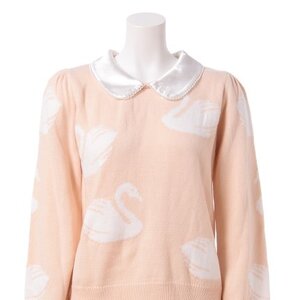 Swankiss Swan Pattern Jacquard Sweater Pink