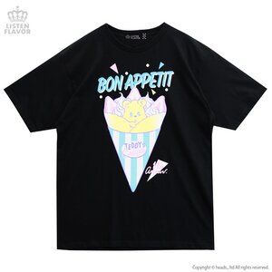 LISTEN FLAVOR Teddy Crepe Big T-Shirt Black