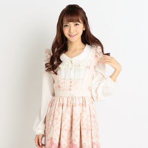LIZ LISA Floral Cross Pattern Pinafore Dress Beige