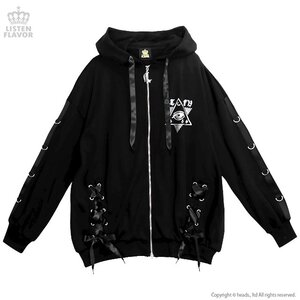 LISTEN FLAVOR Shinpi no Hitomi Lace-Up Hoodie Black