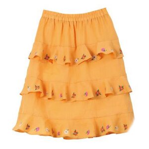 Honey Salon Embroidered Floral Linen Skirt Light Orange