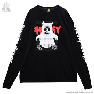 LISTEN FLAVOR Spooky Ghost Long-Sleeve Big Cutsew Black