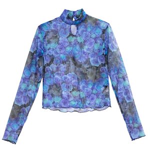 LISTEN FLAVOR Angel's Rose Garden See-Through High-Neck Top Blue Rose