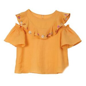 Honey Salon Embroidered Floral Linen Blouse Light Orange