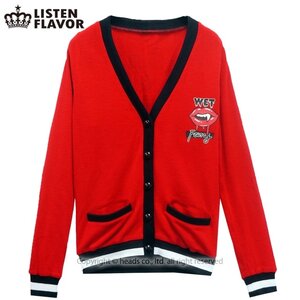 LISTEN FLAVOR Horror Lip Varsity Cardigan Red