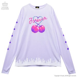 LISTEN FLAVOR Heart Cherry Long-Sleeve Big Cutsew Lavender