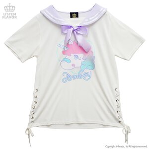 LISTEN FLAVOR Tomboy Unicorn Lace-Up Sailor Cutsew White
