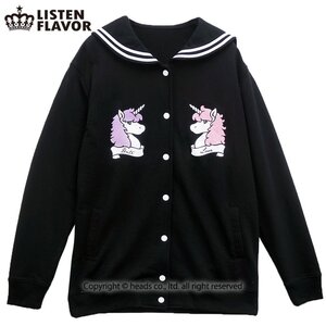 LISTEN FLAVOR Love & Hate Unicorn Sailor-Style Blouson Black