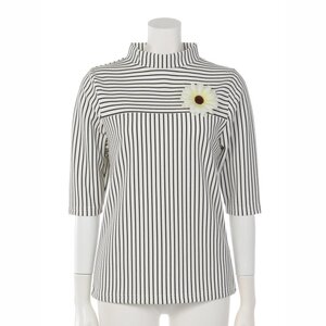 Swankiss Striped Top w/ Flower Pin White