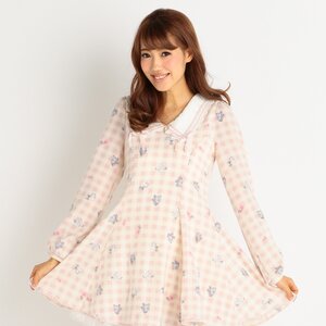 LIZ LISA Gingham Check & Tiny Flower Dress Pink
