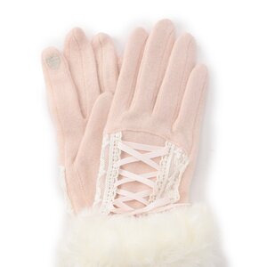LIZ LISA Lace-Up Winter Gloves Pink